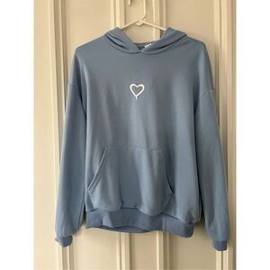 NWOT Shein light blue with white heart graphic hoodie girl’s XL